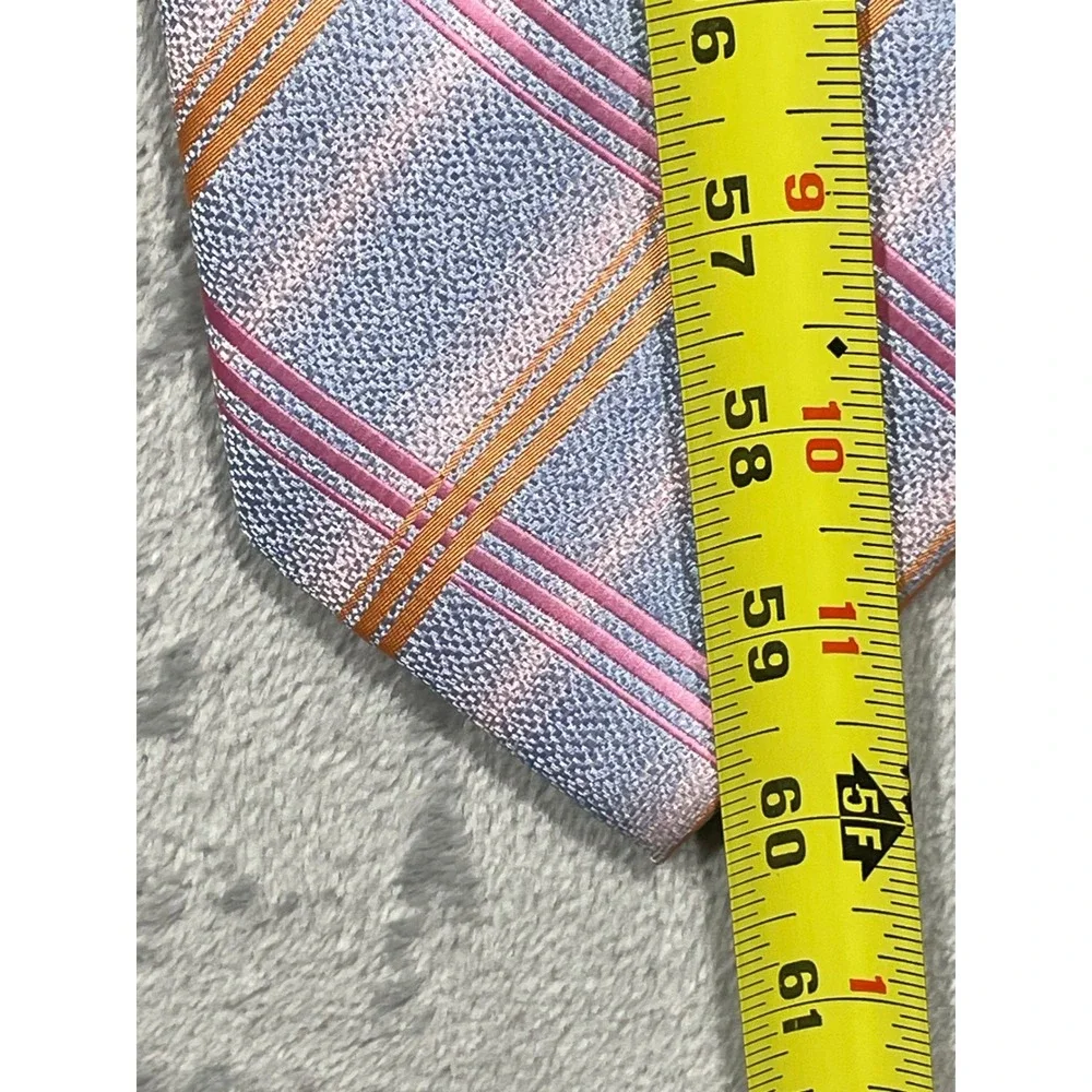 Dolce & Gabbana Mens Silk Tie Blue Pink Orange Diagonal Plaid Italy